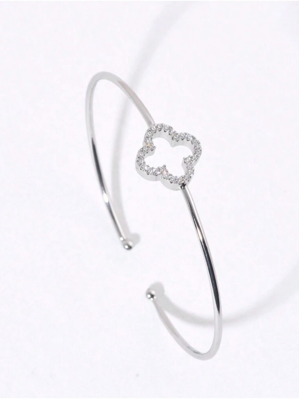 Silver Tone Open Clover Bangle Bracelet